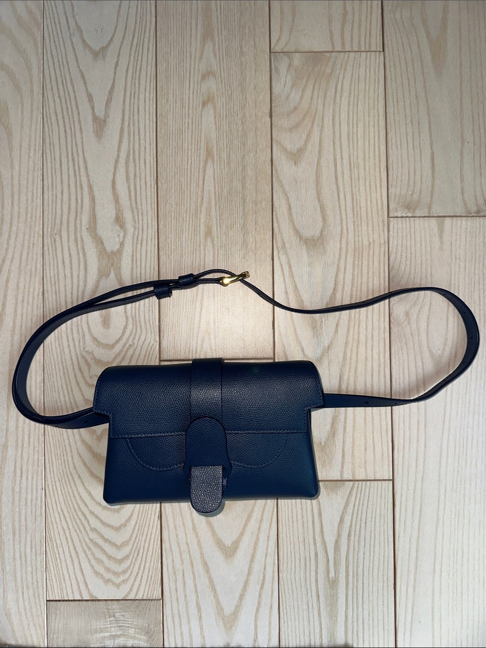 Senreve Aria Belt Bag Marine Pebbled Leather and gold hardware